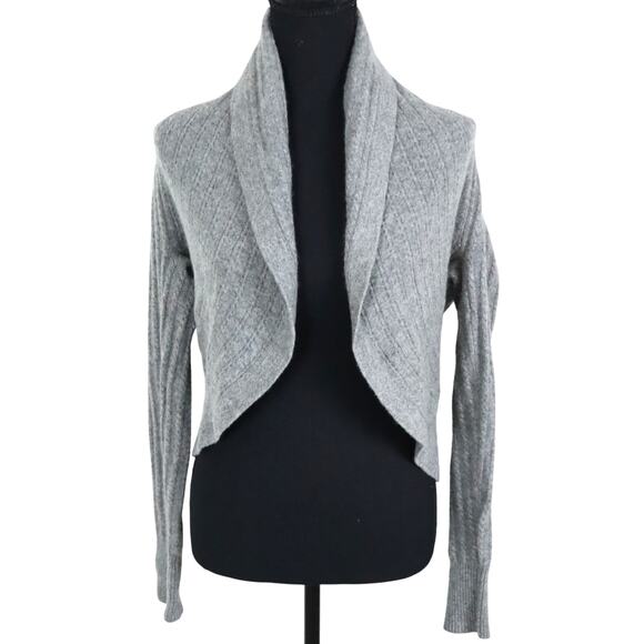 Kenar 2 Ply 100% CASHMERE Gray Open Front Shrug Cardigan Bolero Sweater Small - Picture 1 of 8